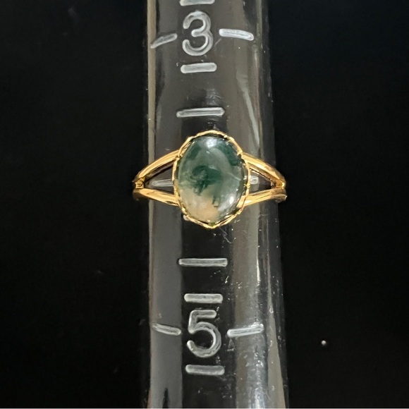 18 k Gold Plated Ring Moss Agate Stone Size 4 Expandable Gift Present 18 karat - Picture 4 of 8